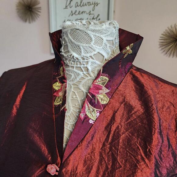 NWT DA Mu Tang Zhuang Floral jacket blazer Maroon embroidered XL - Picture 7 of 9